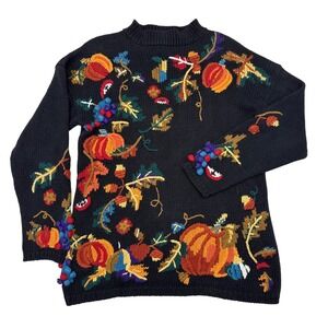 Vintage Sweater Small Fall Harvest Thick Knit Mock Neck Grandmacore Cottagecore
